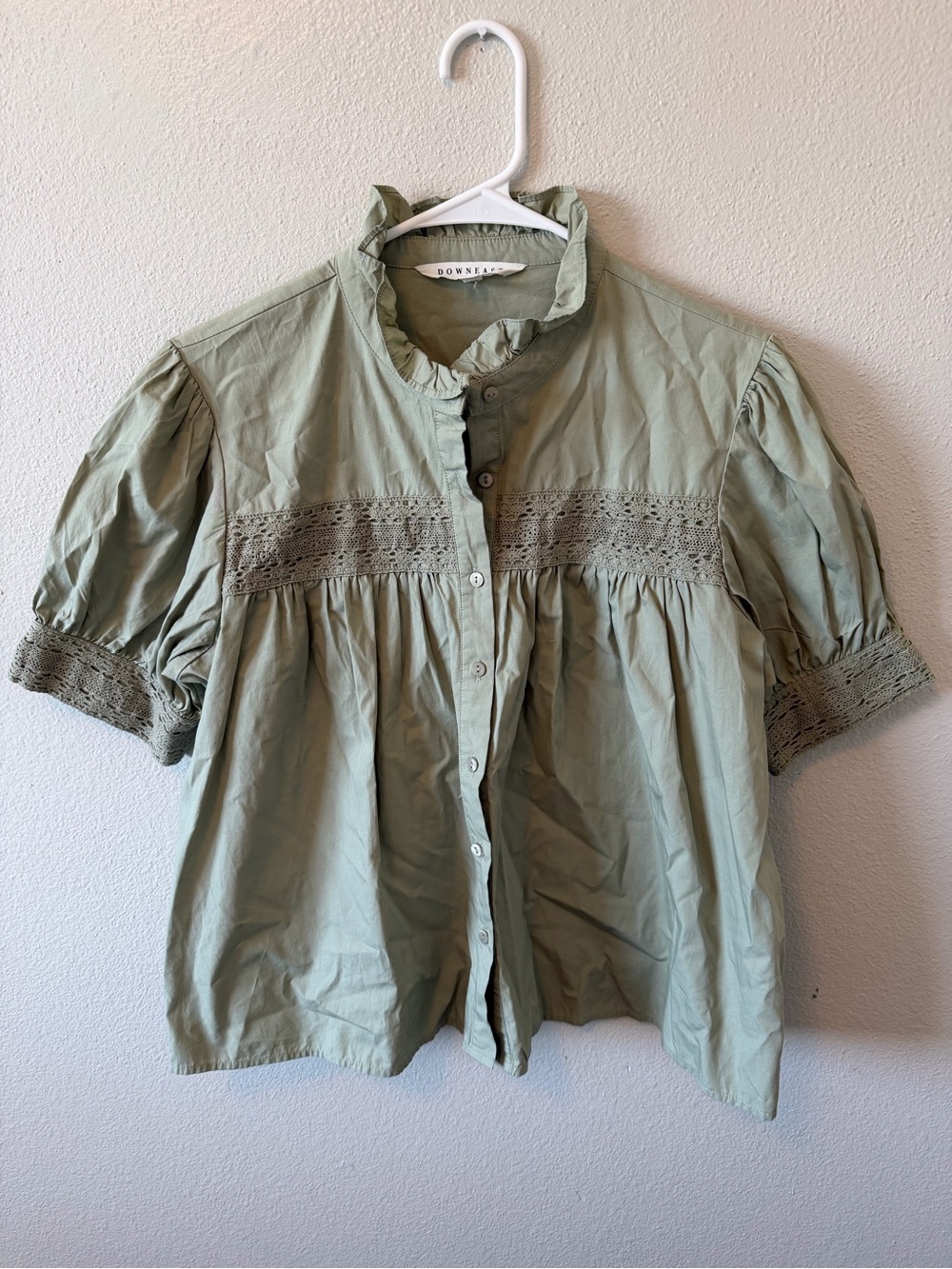 Downeast Ruffle Mockneck Peasant Top Button Down Puff Sleeve Cottagecore Boho